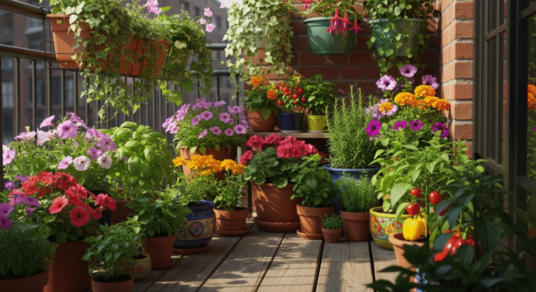 Балконный огород с овощами и травами – яркий городской сад на балконе.