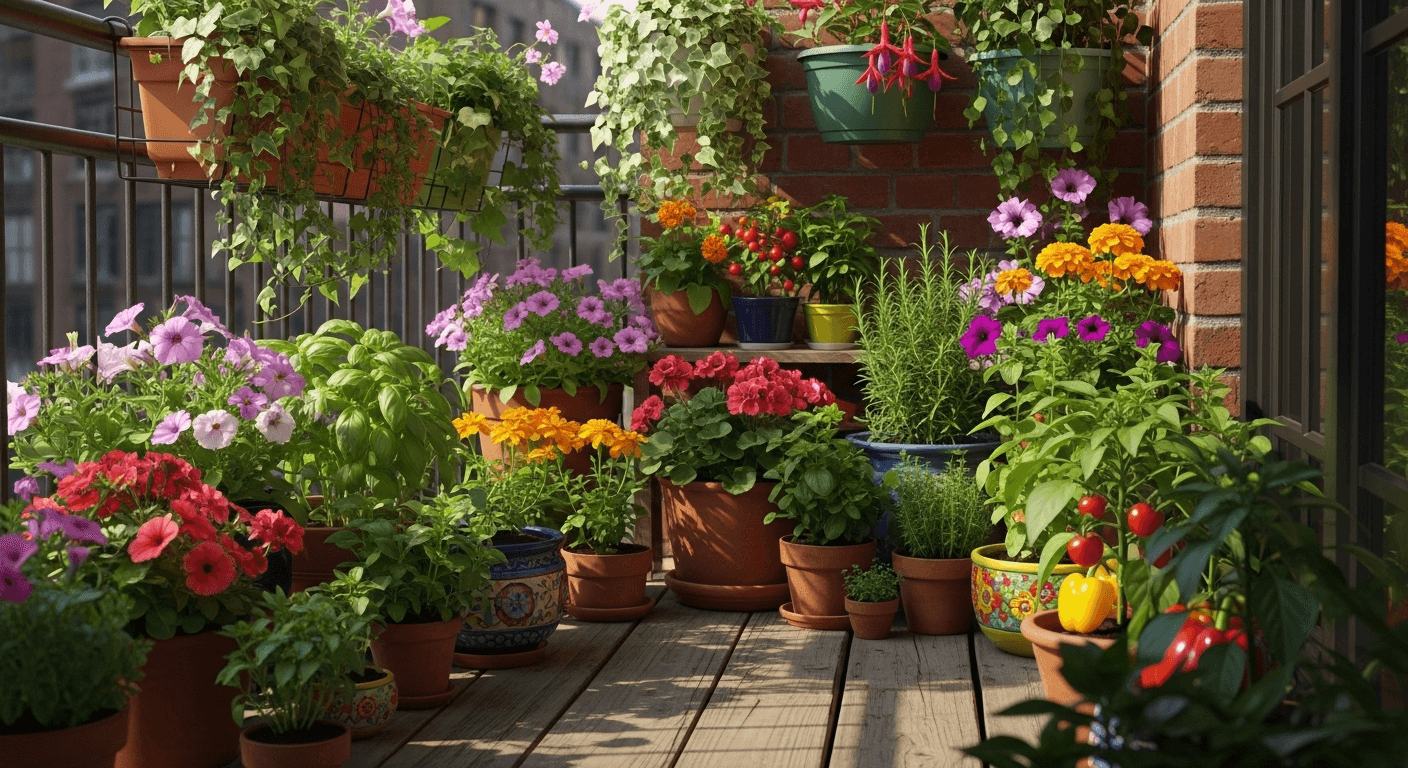 Балконный огород с овощами и травами – яркий городской сад на балконе.