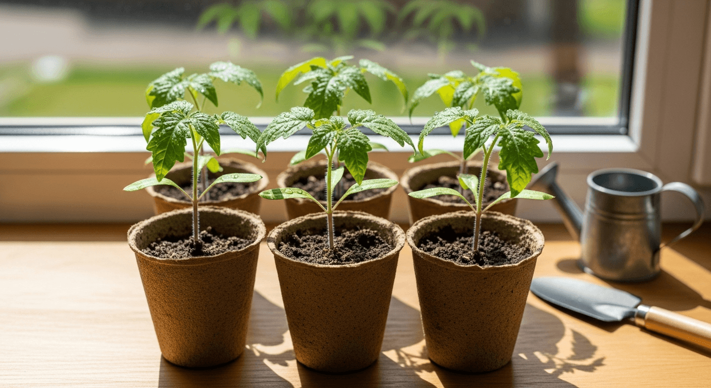 Главное изображение для статьи о выращивании рассады помидоров.