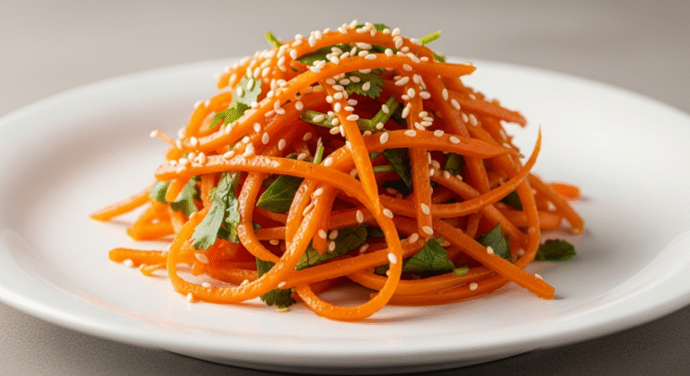 Морковь по-корейски в домашних условиях на тарелке, аппетитная и свежая
