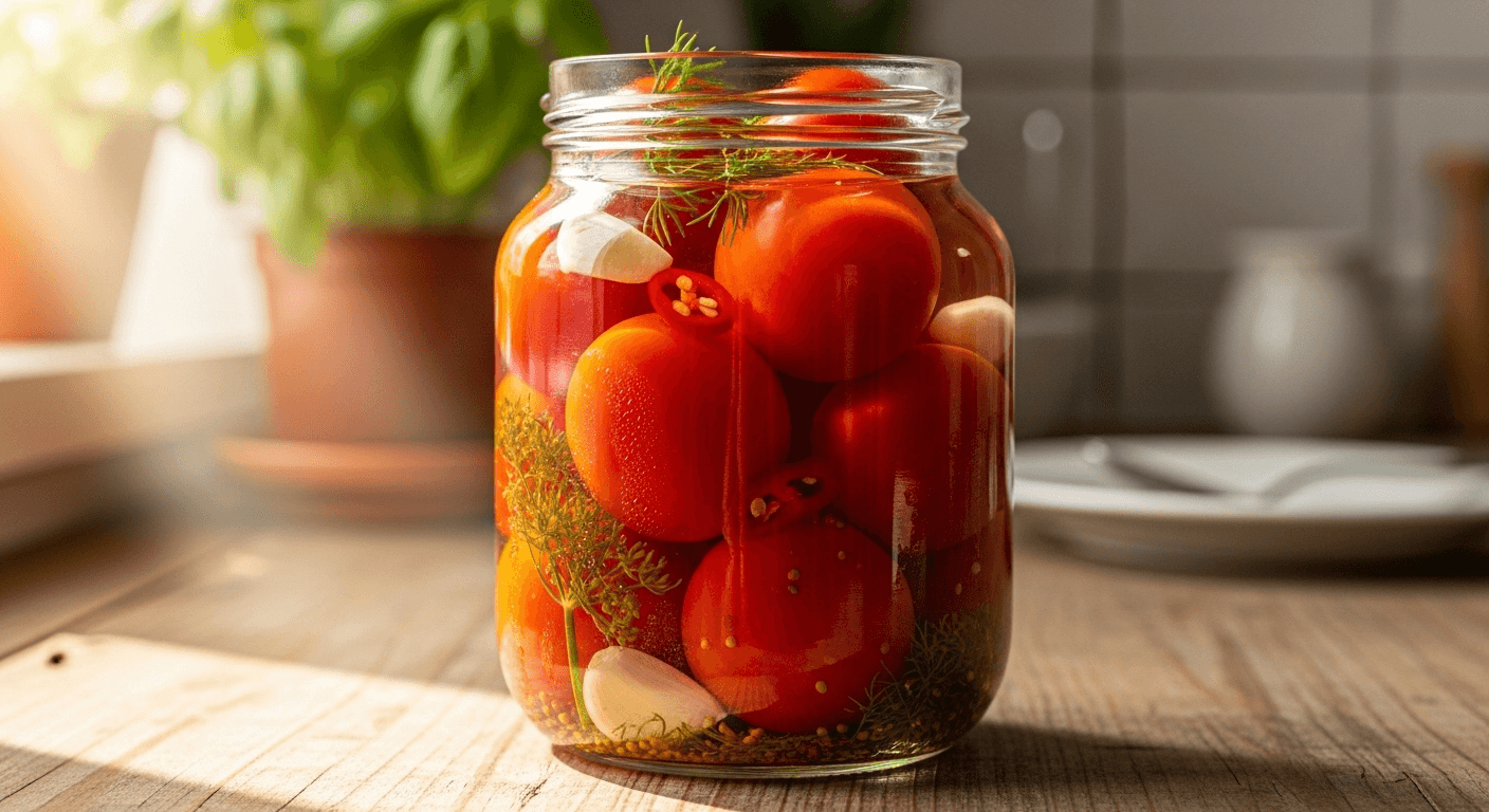Быстрые маринованные помидоры за 1 день в стеклянной банке