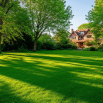 Красивый густой газон после того, как удалось правильно сеять газонную траву.