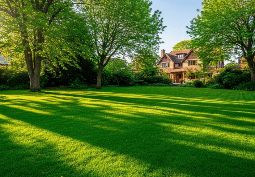 Красивый густой газон после того, как удалось правильно сеять газонную траву.