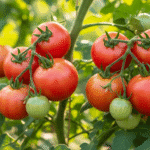 Фото розовых помидоров на кустах в саду, спелые и сочные плоды.