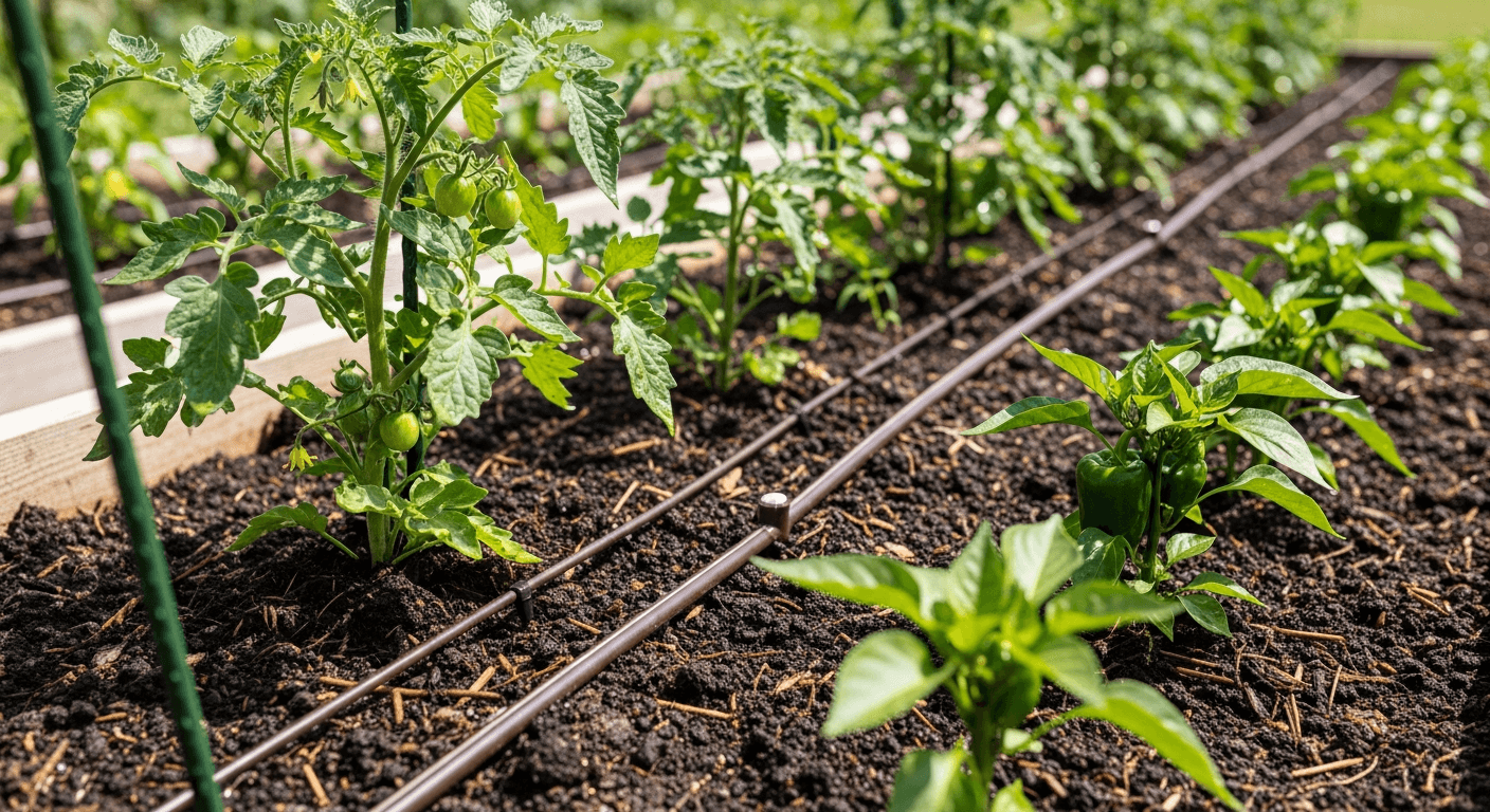 Система капельного полива овощей на грядках