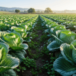 Выращивание капусты без химии на органической грядке, зеленые кочаны под солнцем.