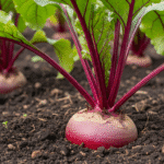 Сладкая свекла в почве в процессе выращивания сладкой свеклы на огороде.