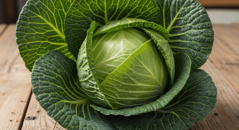 Капуста для хранения на деревянном столе — свежая и плотная, готовая к зимнему хранению.