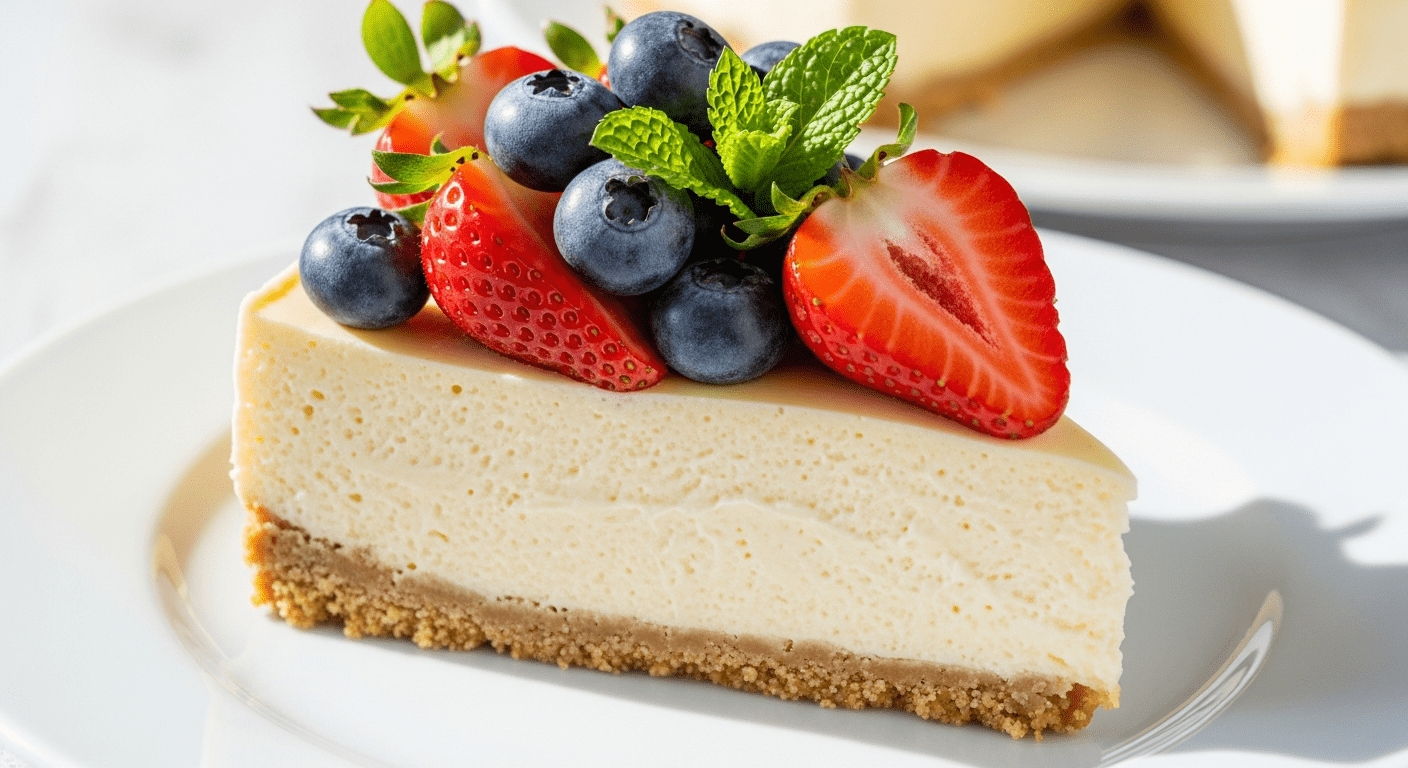 Главная фотография чизкейка без выпечки с ягодами и мятой